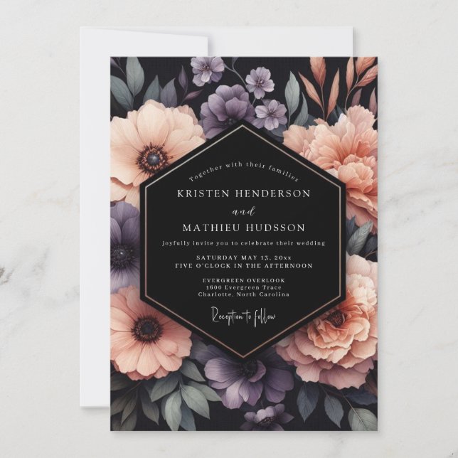 Convites Plum Onyx Floral Wedding (Frente)