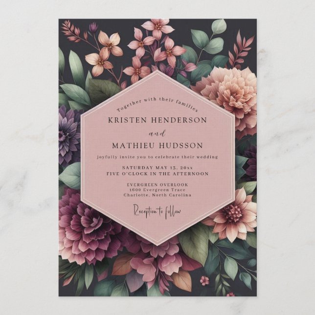 Convites Plum Opulent Floral Wedding (Frente)