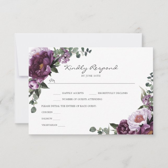 Convites Plum Peonies RSVP Insert Card (Frente)