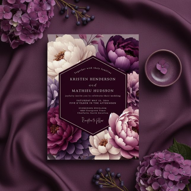 Convites Plum Peony Wedding (Criador carregado)