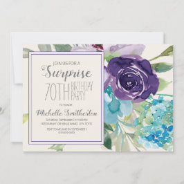 Convites Plum Purple Blue Floral Surprise 70 Aniversário