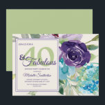 Convites Plum Purple Blue Watercolor Floral 40 e Fabuloso<br><div class="desc">Plum botânico púrpura e azul-aquarela floral em creme de marfim 40 e convite de aniversário fabuloso. O texto, a fonte, o tamanho e a cor da fonte são completamente personalizáveis, de modo que este cartão pode ser personalizado de acordo com as suas necessidades. Entre em contato conosco para obter ajuda...</div>