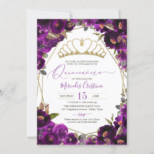 Convites Plum Purple Dourado Watercolor Floral