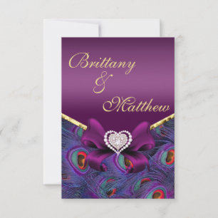 Convites Plum Purple Peacock Reception Card