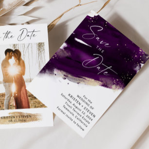 Convites Plum Purple Watercolor Salvar Data