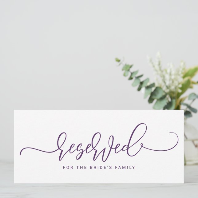 Convites Plum Roxo de Sinal Reservado de Casamento (Em pé/Frente)
