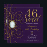 Convites Plum Royal Purple e Diamond Sweet 16 Aniversário<br><div class="desc">Plum Royal Purple & Dourado Diamond Sweet 16 Aniversário</div>