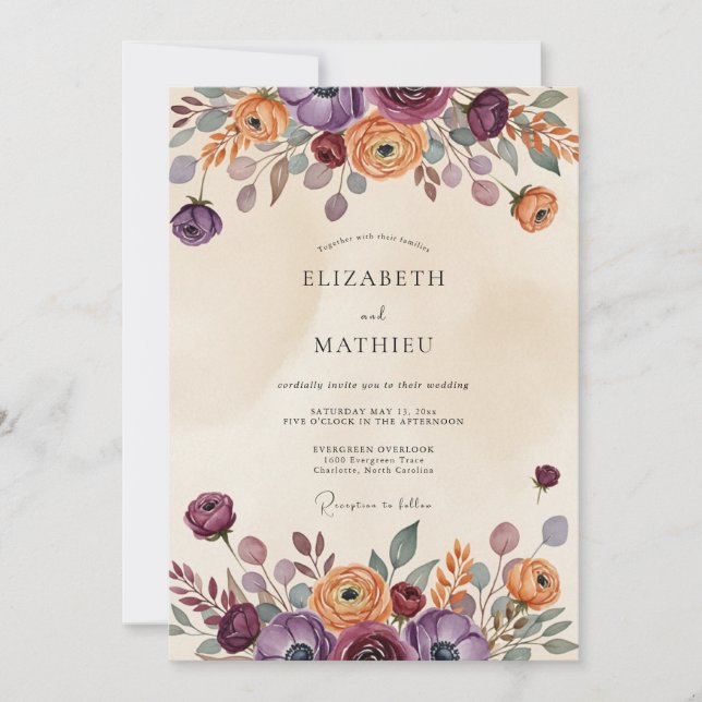Convites Plum Rustic Bohemian Wedding (Frente)