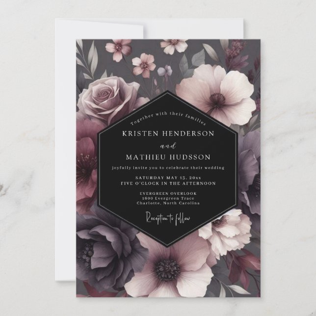 Convites Plum Shadowy Bloom Wedding (Frente)