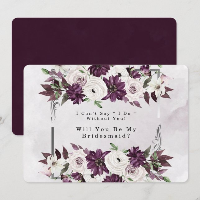 Convites Plum Silver Geométrico Você Será Minha Porta-Ponta (Frente/Verso)