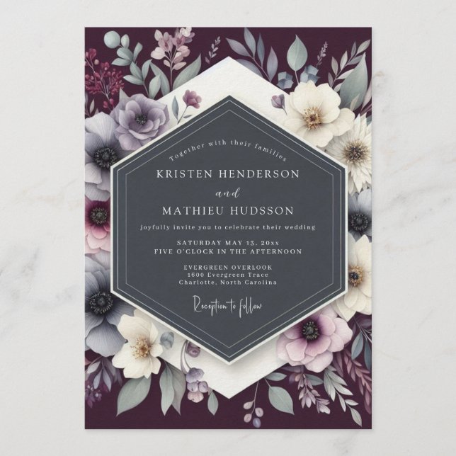 Convites Plum Somber Anemone Wedding (Frente)