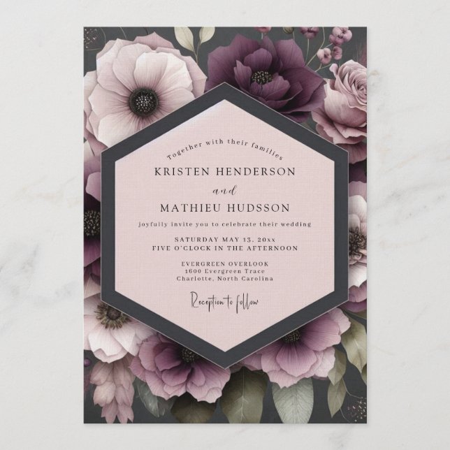 Convites Plum Somber Anemone Wedding (Frente)