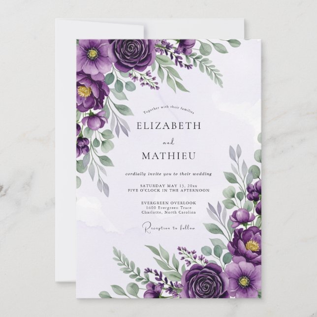 Convites Plum Sophisticated Spring Wedding (Frente)