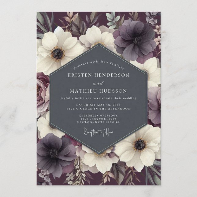 Convites Plum Twilight Anemone Wedding (Frente)