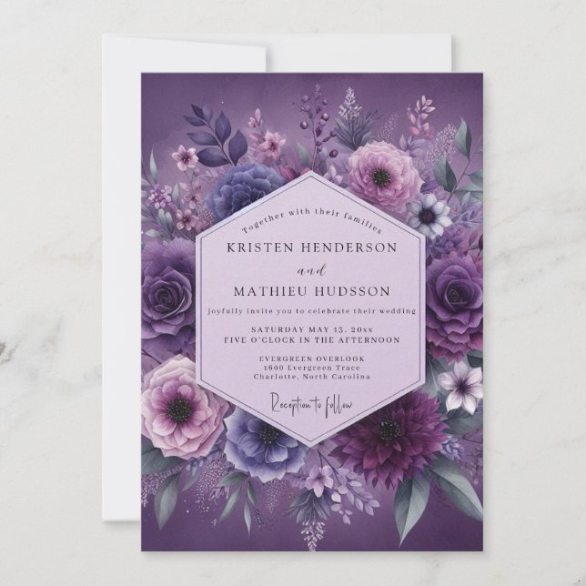 Convites Plum Twilight Floral Wedding (Frente)