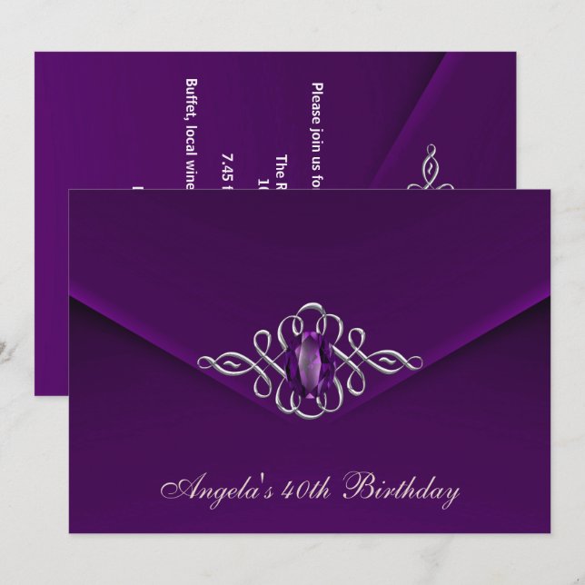 Convites Plum Velvet Pearl de aniversário de 40 anos (Frente/Verso)