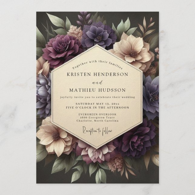 Convites Plum Victorian Bloom Wedding (Frente)