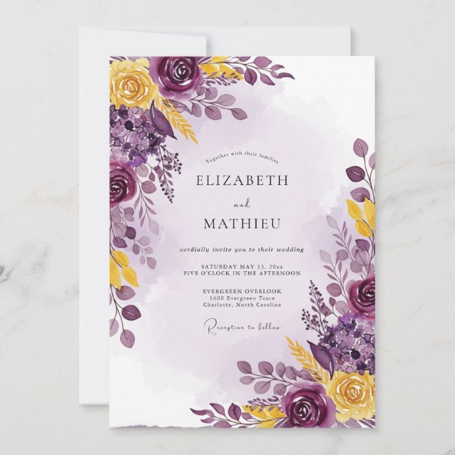 Convites Plum Yellow Luscious Botanical Wedding (Frente)