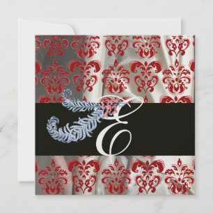 CONVITES PLUMA DE DIAMANTE VERMELHO GELO BRANCO SEDA DAMASC