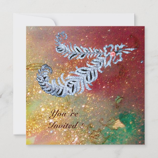 Convites PLUMAGEM DE DIAMANTE, faíscas marrons amarelas ver (Frente)