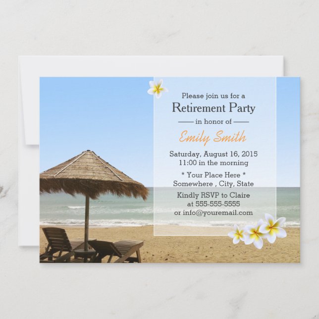 Convites Plumeria Beach Vocation Retirement Party (Frente)