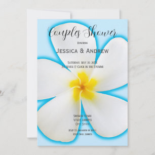 Convites Plumeria branca tropical em Casais azuis, florais