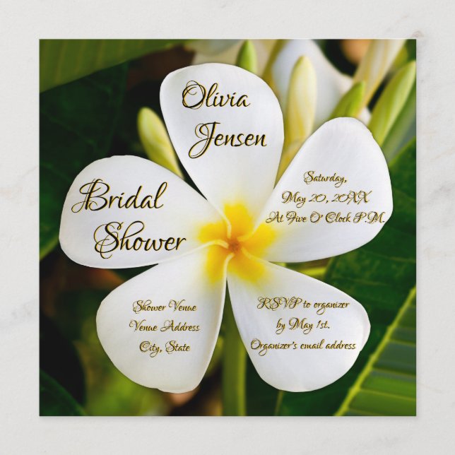Convites Plumeria Branca Tropical - Novos Começos - Bridal (Frente)