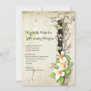 Convites Plumeria de safra e casamento de bege