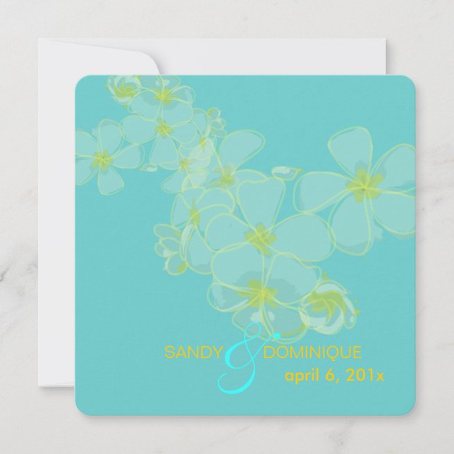 Convites Plumeria em azul aqua (Frente)