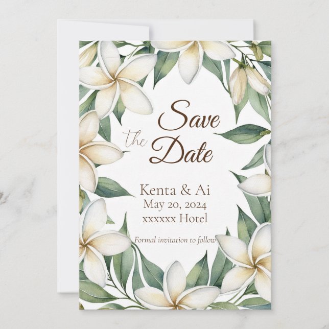 Convites Plumeria Wedding Save the Date Card (Frente)