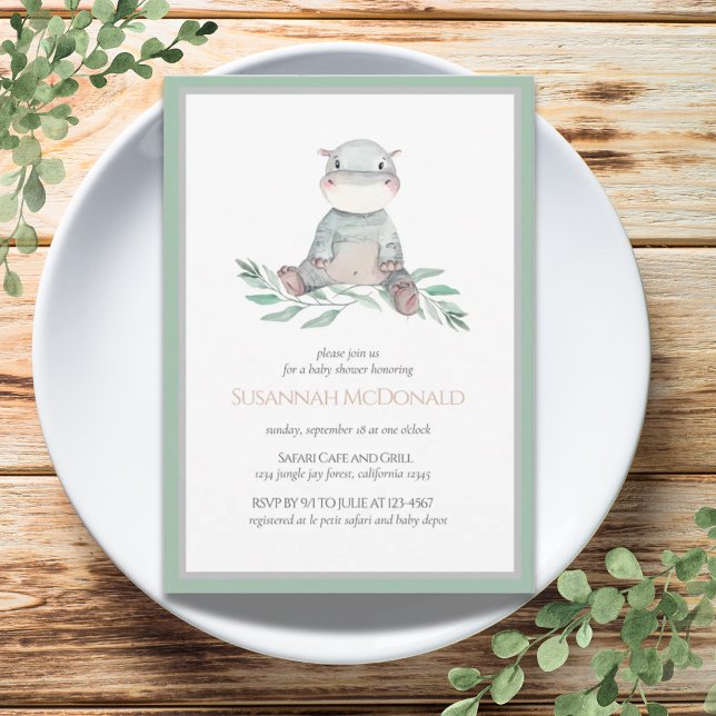 Convites Plush Hippo | Chá de fraldas Safari Selgle (
Plush Hippo | Jungle Safari Baby Shower Invitation)