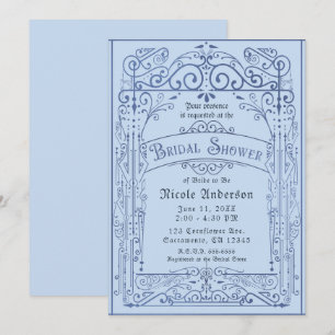 Convites Pó Azul Branco Chá de Noiva Vitoriano Vintage
