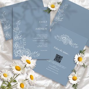Convites Pó Azul Código QR Botânico Tudo Em Um Casamento
