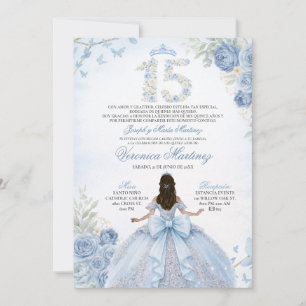 Convites Pó azul floral empoeirado 15 anos menina princesa