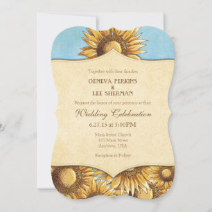 Convites Pó Blue Rustic Sunflower Invitation