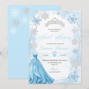 Convites Pó Blue Winter Wonderland Snowflake Sweet 16
