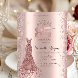 Convites Pó de Brilho Rosa Ouro Diamante para Vestido 85º A
