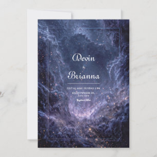 Convites Pó de Estrela Azul Cósmica Casamento Celestial