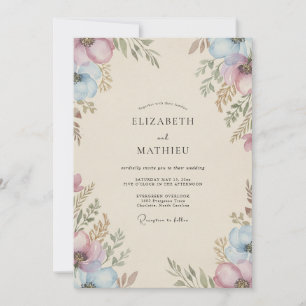 Convites Pó de Periwinkle Lilás Desbotado Anêmona Casamento