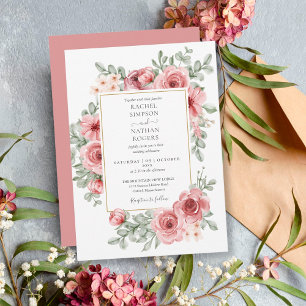 Convites Pó Floral Rosa Dourado Casamento