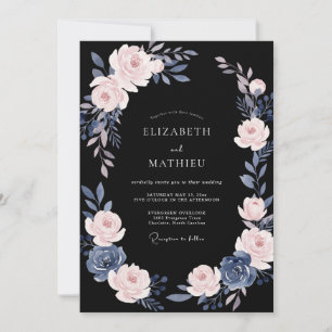 Convites Pó Preto Rosa Folhagem Casamento