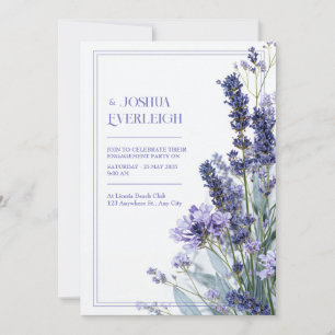 Convites Pó Rosa Lavanda Azul Esboço Moldura Floral Casamen