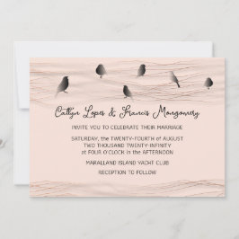 Convites Pó Rosa Negro De Casamento Linhas Delicadas Pássar