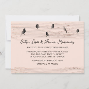 Convites Pó Rosa Negro De Casamento Linhas Delicadas Pássar