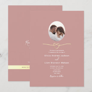 Convites Pó Rosa Romântico Código QR Foto Casamento