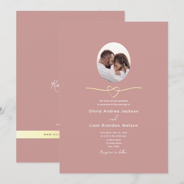 Convites Pó Rosa Romântico Código QR Foto Casamento (Frente/Verso)