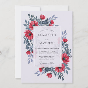 Convites Pó Vermelho Azul Cativante Floral Casamento