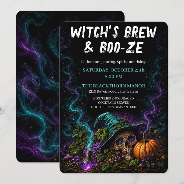 Convites Poção de Bruxa & Coquetel Gótico de Halloween  (Frente/Verso)