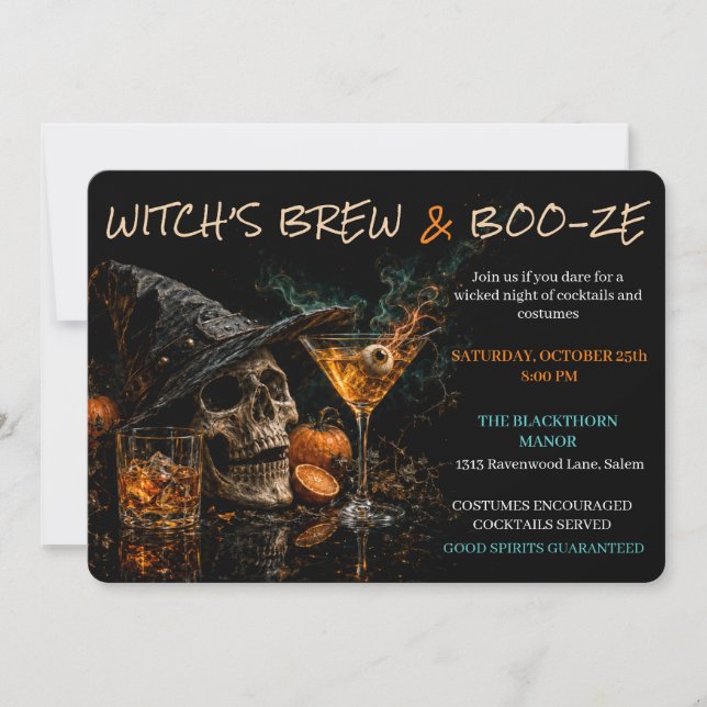 Convites Poção de Bruxa & Coquetel Gótico de Halloween (Frente)