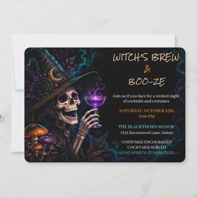 Convites Poção de Bruxa & Coquetel Gótico de Halloween  (Frente)